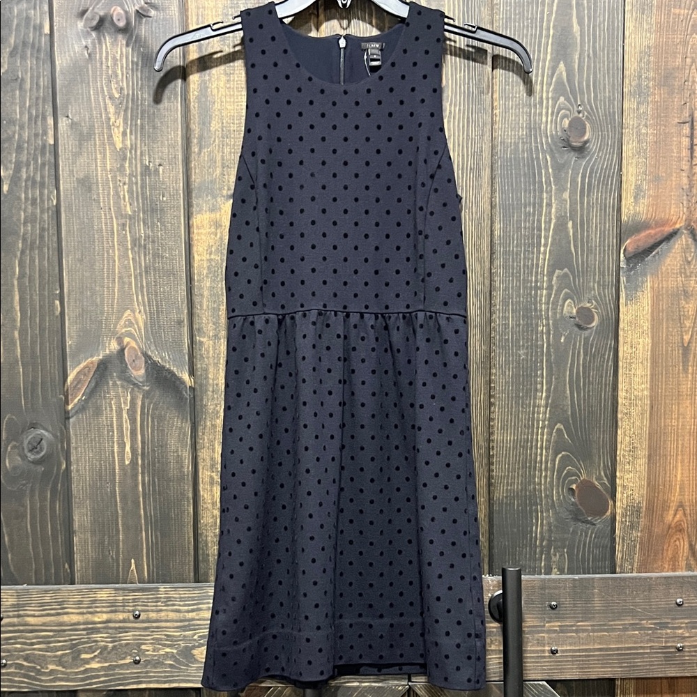 J. Crew Black Velvet Dress S Polka Dot Ponte‎ Preppy Stretch Neutral Dark